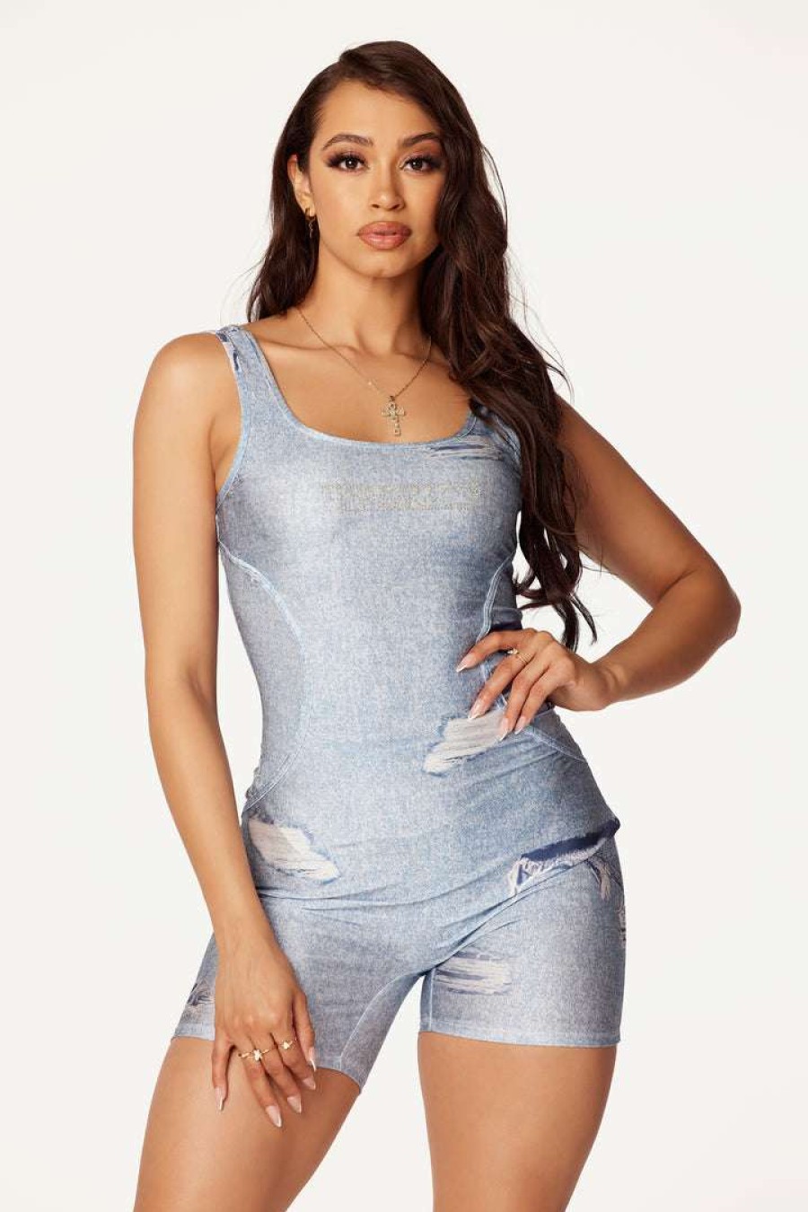 Womens * | Brand New Womens Rompers & Jumpsuits Logan Romper Best Seller Denim Blue