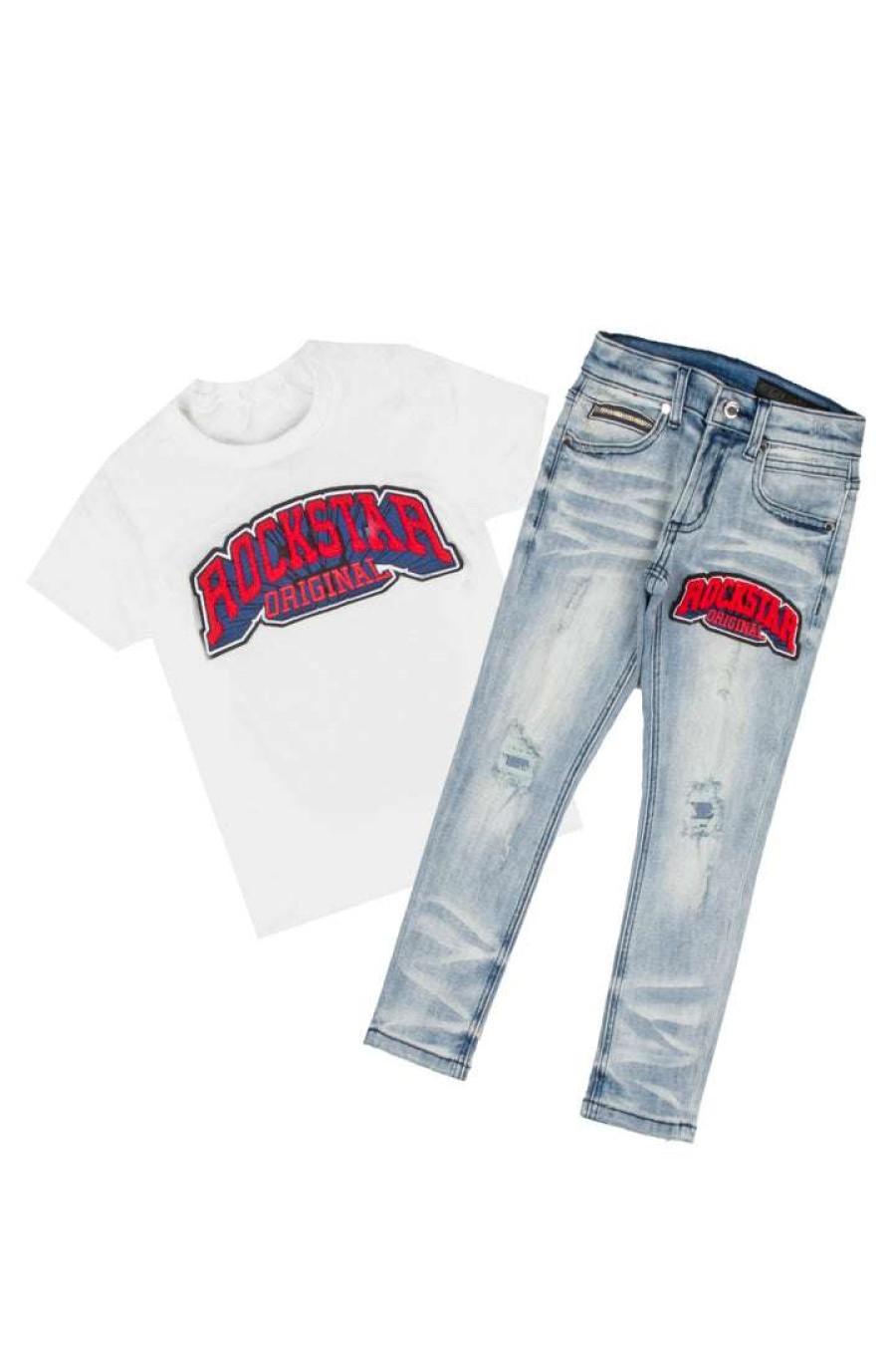 Kids * | Flash Sale Boys Denim Sets Boys Falkon T-Shirt/Jean Set White