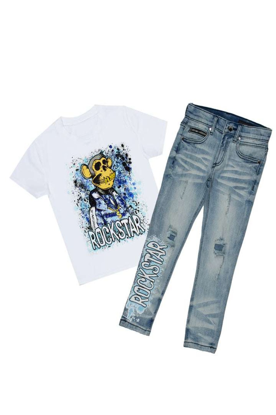 Kids * | Best Sale Boys Denim Sets New Arrivals Boys Voltrana T-Shirt/Jean Set White