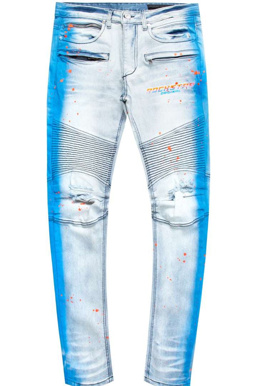 Mens * | Brand New Mens Jeans Denim Brum Printed Jean-Lt Blue Light Blue