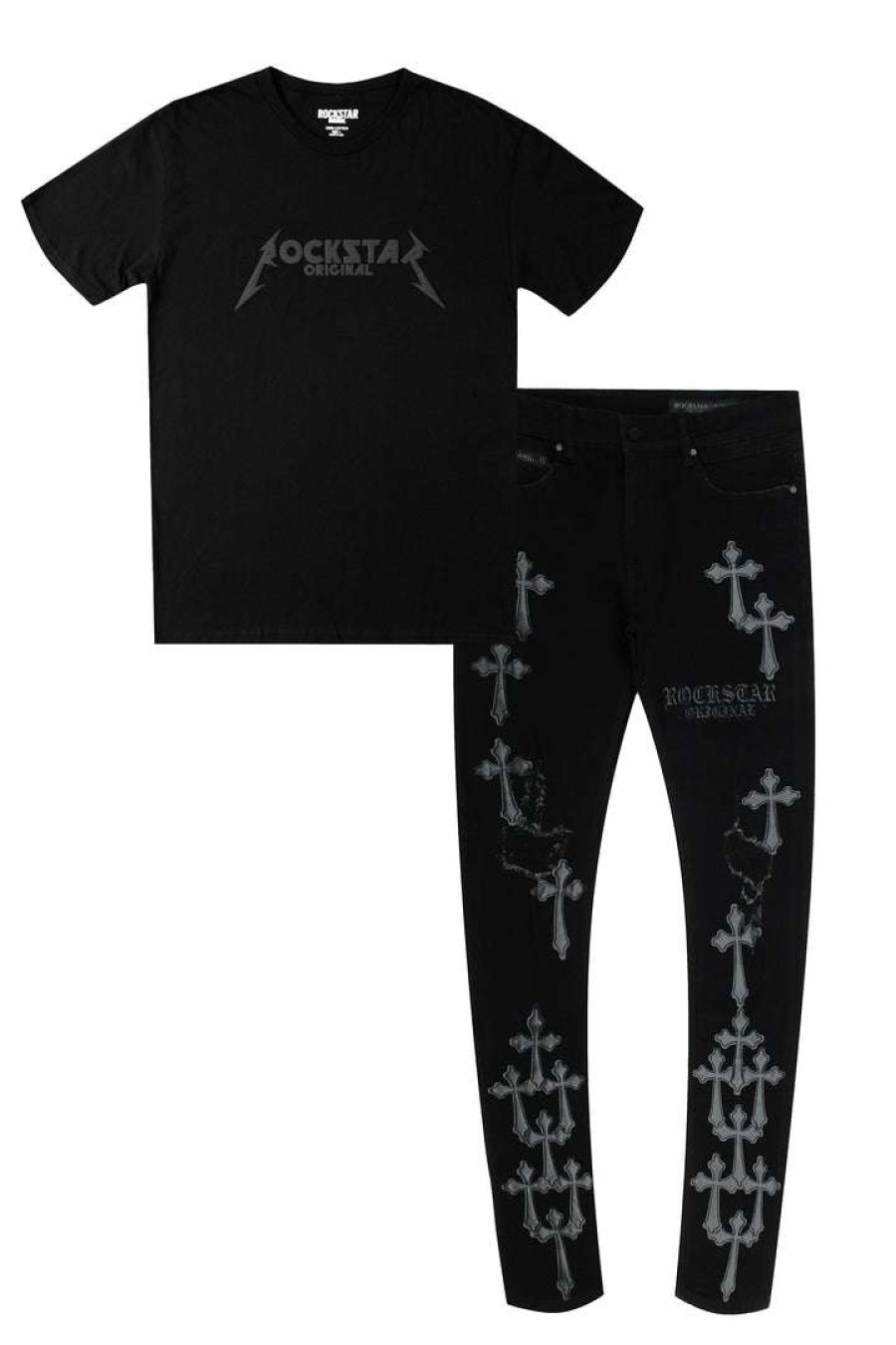 Mens * | Best Pirce Mens Misc Diogo T-Shirt & Exo Patchwork Jeans Bundle Short Sleeve Track Sets