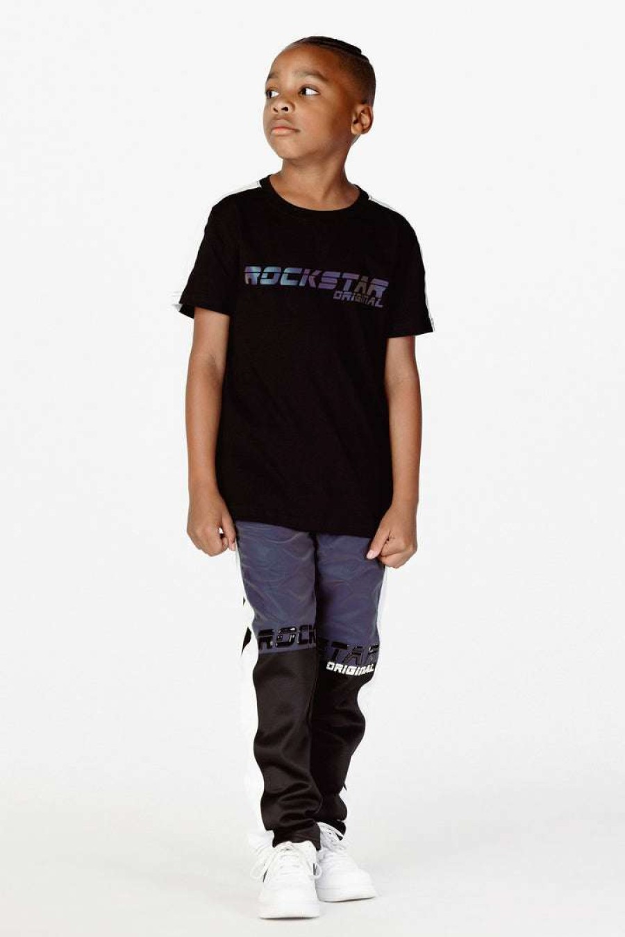 Kids * | Brand New Boys Track Sets Boys Criss T-Shirt Reflective Track Set New Arrivals Black