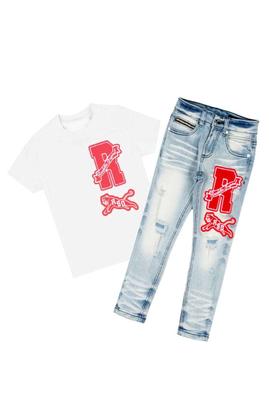 Kids * | Top 10 Boys Denim Sets Boys Garrick T-Shirt/Jean Set White