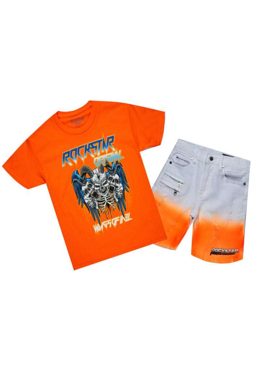 Kids * | New Boys Denim Sets Boys Nash Denim Short Set Orange