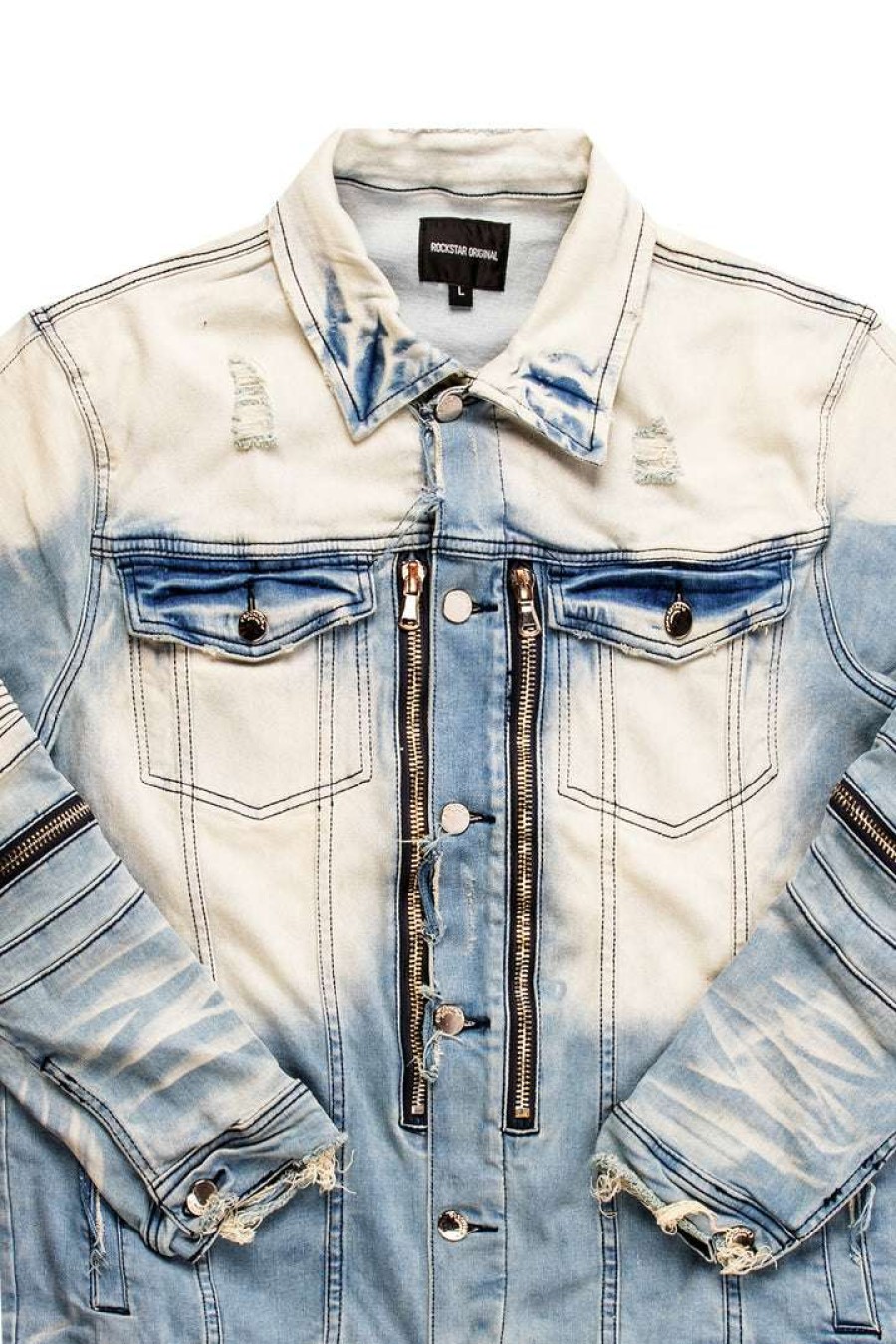 Mens * | Best Pirce Mens Denim Jackets Bk Biker Jacket Light Blue