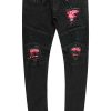 Mens * | Cheapest Mens Jeans Bruce Biker Patch Jean- Blk/Red Denim Black/Red