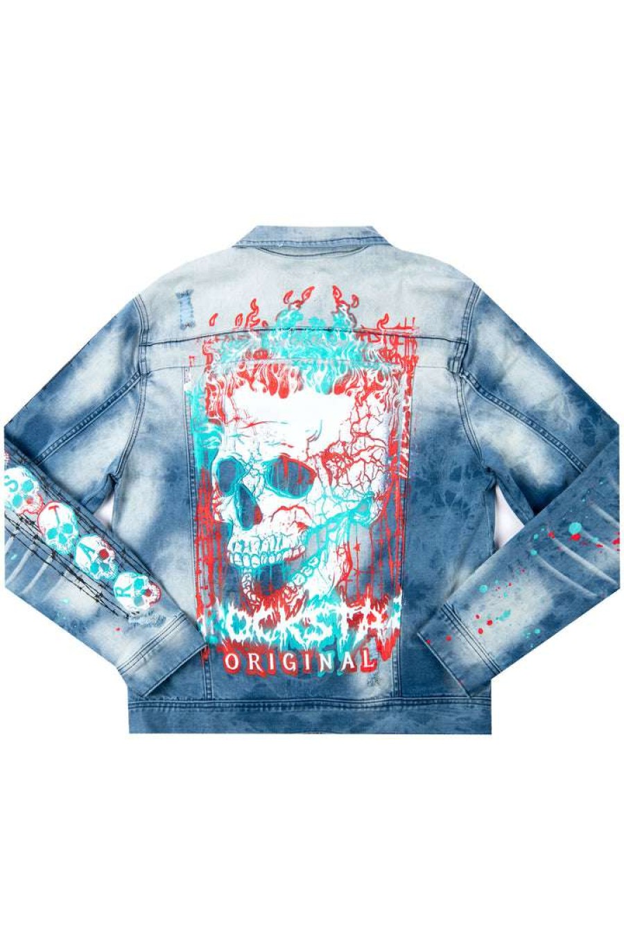 Mens * | Budget Mens Denim Jackets Killian Printed Denim Jacket Blue