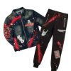 Mens * | Buy Mens Track Sets Carmelo Denim Jacket/Trackpant Set Black/Red