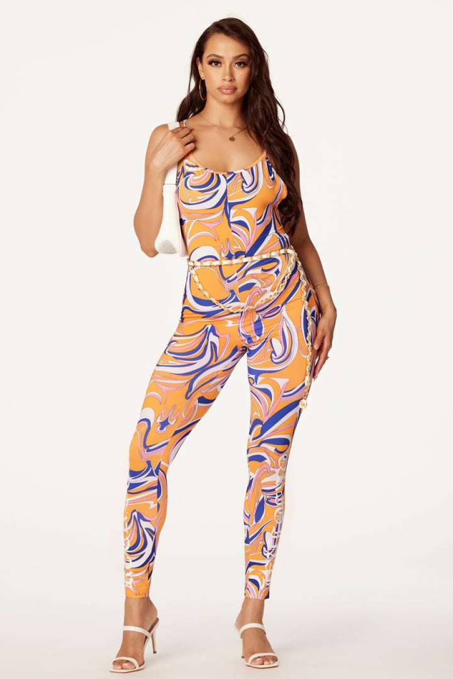 Womens * | Best Sale Womens Rompers & Jumpsuits Kamilla Printed Jumpsuit Best Seller Orange