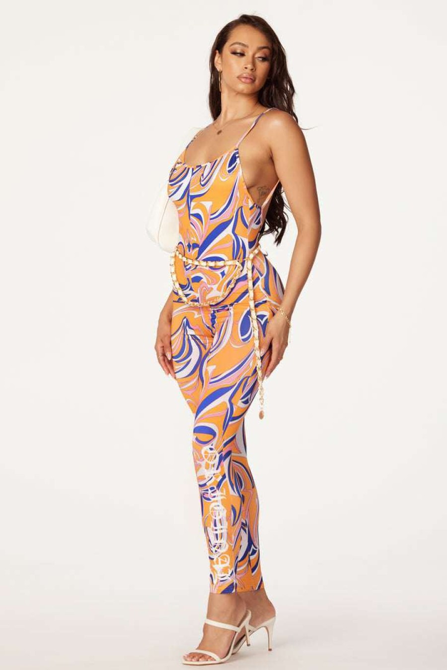 Womens * | Best Sale Womens Rompers & Jumpsuits Kamilla Printed Jumpsuit Best Seller Orange