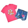 Kids * | Deals Girls Denim Set Girls Guille Denim Short Set Pink