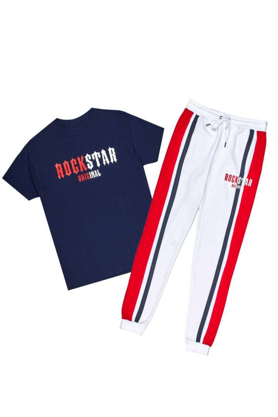 Mens * | Outlet Mens Track Sets Depp T-Shirt/Jogger Set White/Navy