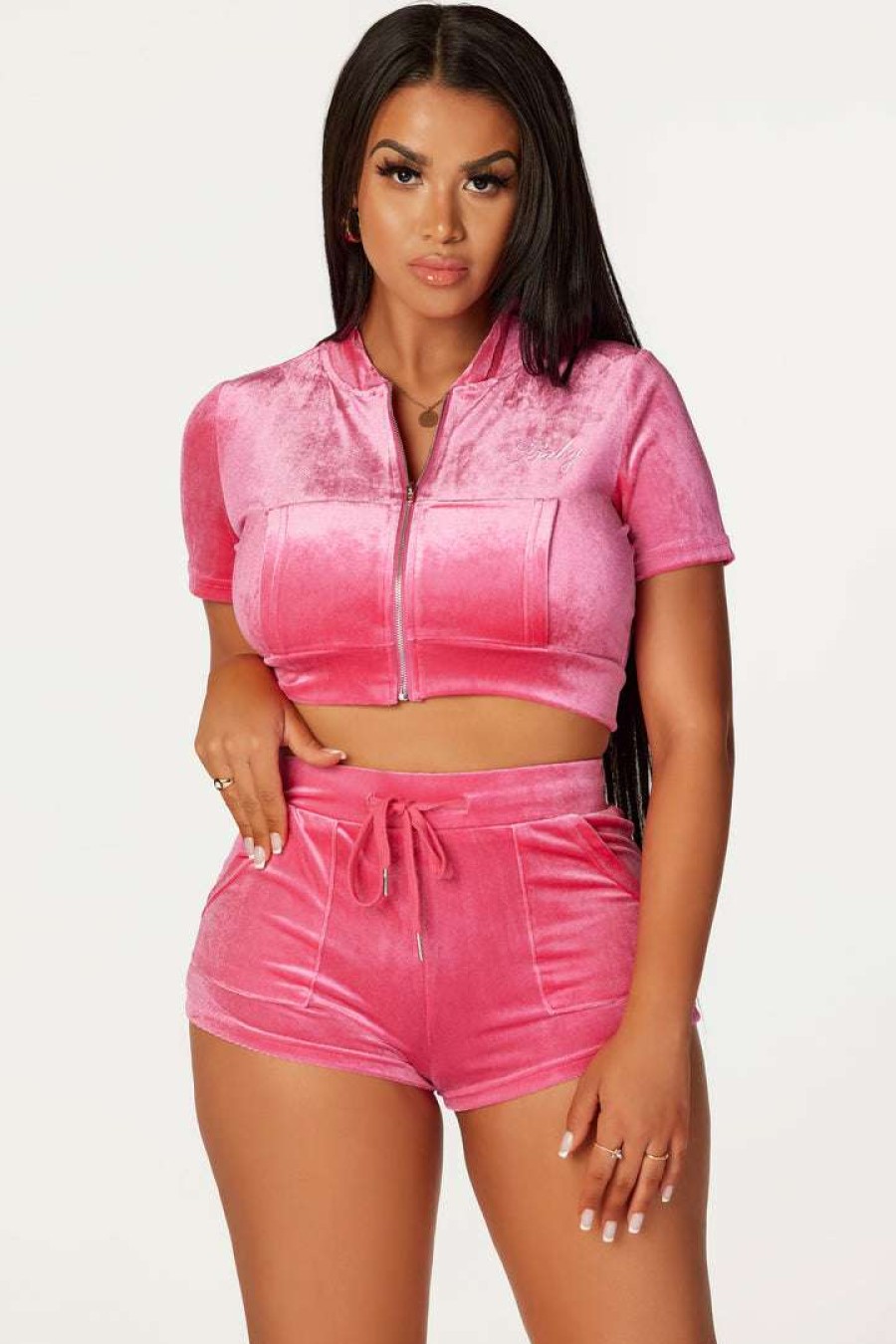 Womens * | Best Deal Womens Short Sets First Base Velvet Short Set Fuchsia