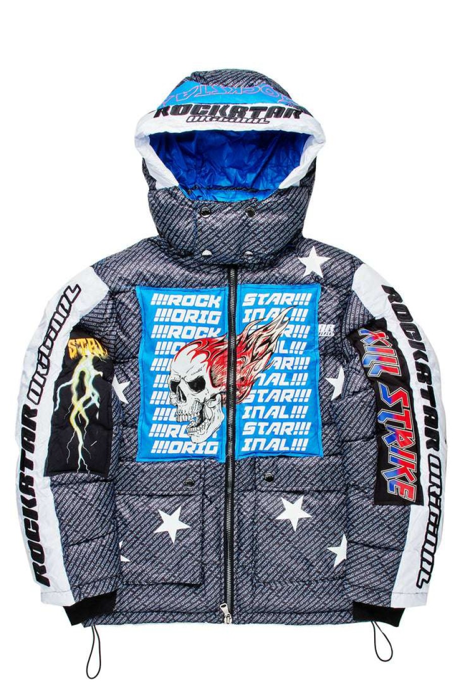 Mens * | Deals Mens Outerwear Bergen Graphic Puffer Jacket Black/Royal