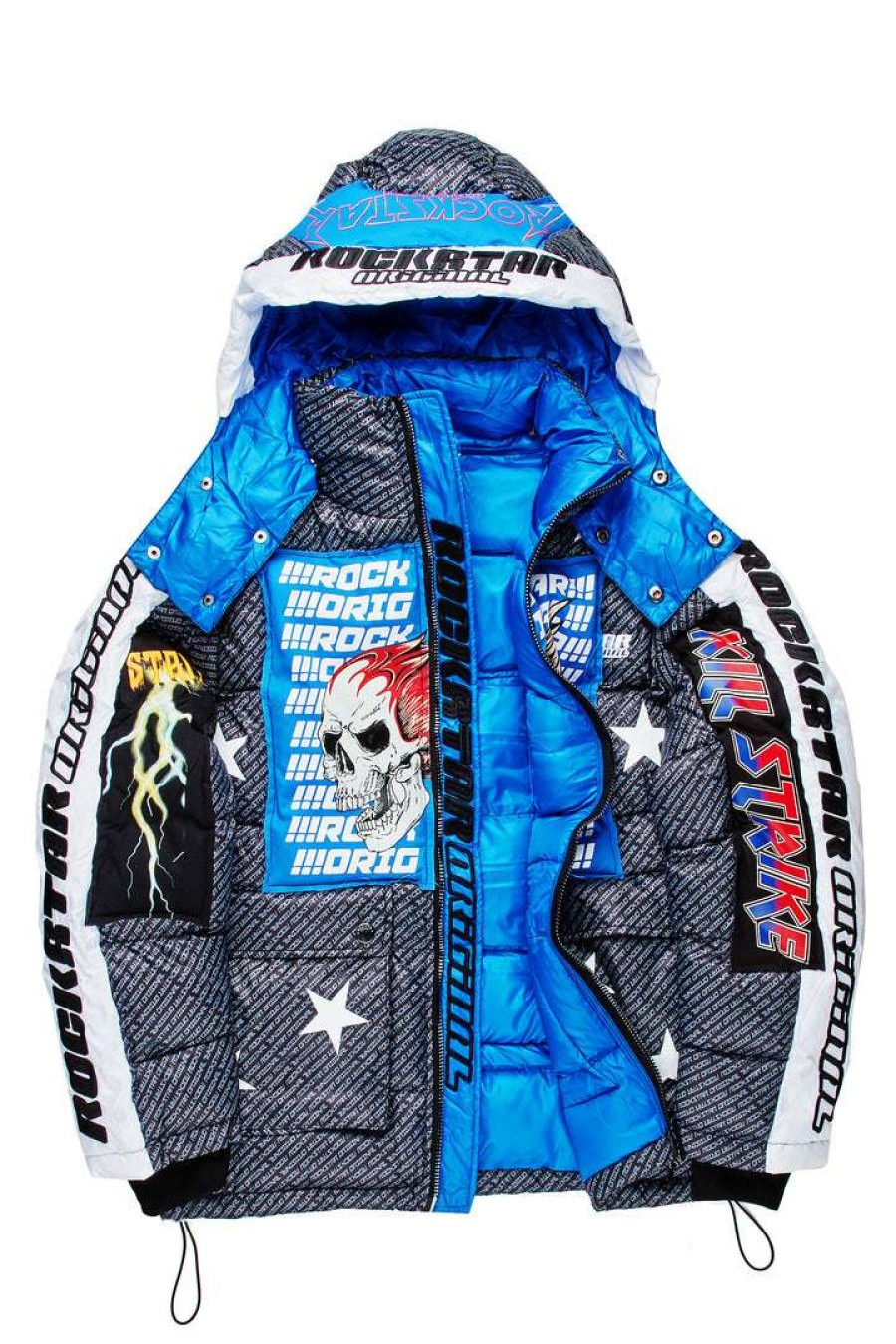 Mens * | Deals Mens Outerwear Bergen Graphic Puffer Jacket Black/Royal