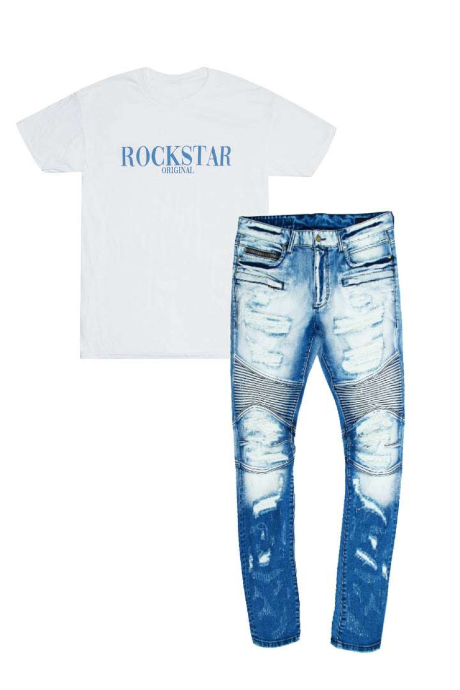 Mens * | Hot Sale Mens Misc Octavio T-Shirt & Brennon Biker Jeans Bundle Short Sleeve Track Sets