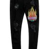 Mens * | Flash Sale Mens Jeans York Printed Jean Denim Black/Pink