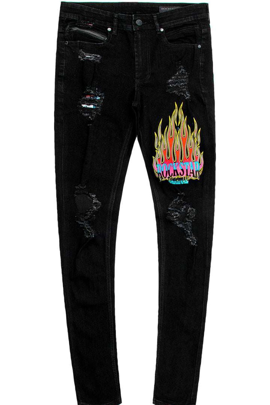 Mens * | Flash Sale Mens Jeans York Printed Jean Denim Black/Pink