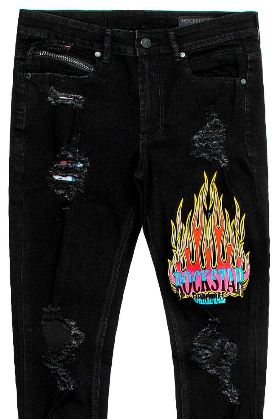 Mens * | Flash Sale Mens Jeans York Printed Jean Denim Black/Pink