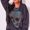 Womens * | Cheapest Womens Hoodies & Sweatshirts Skull Crewneck Sweatshirt Charcoal