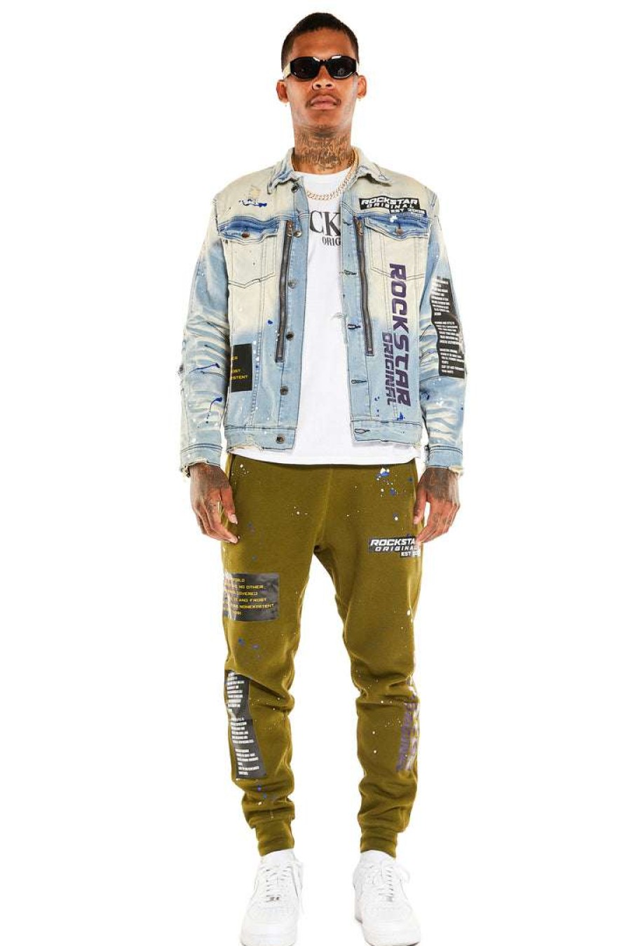 Mens * | Best Deal Mens Track Sets Doug Denim Jacket/Trackpant Set Olive