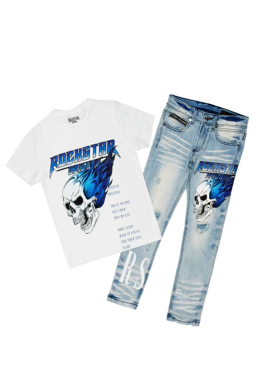 Kids * | Best Sale Boys Denim Sets New Arrivals Boys Kennedy T-Shirt/Jean Set White