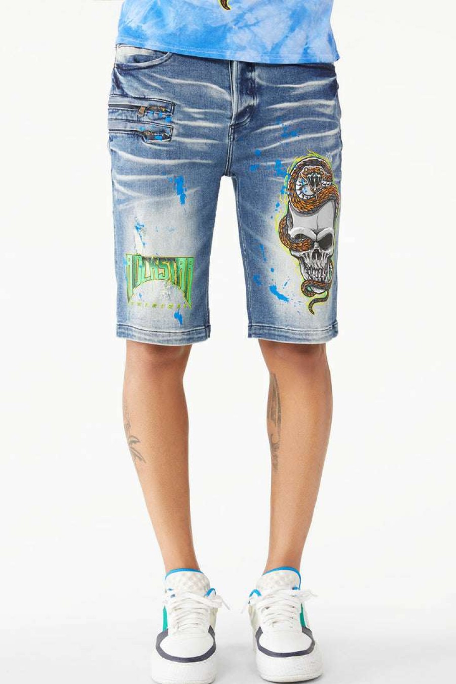 Mens * | New Mens Shorts Denim Lando Printed Short Dark Wash