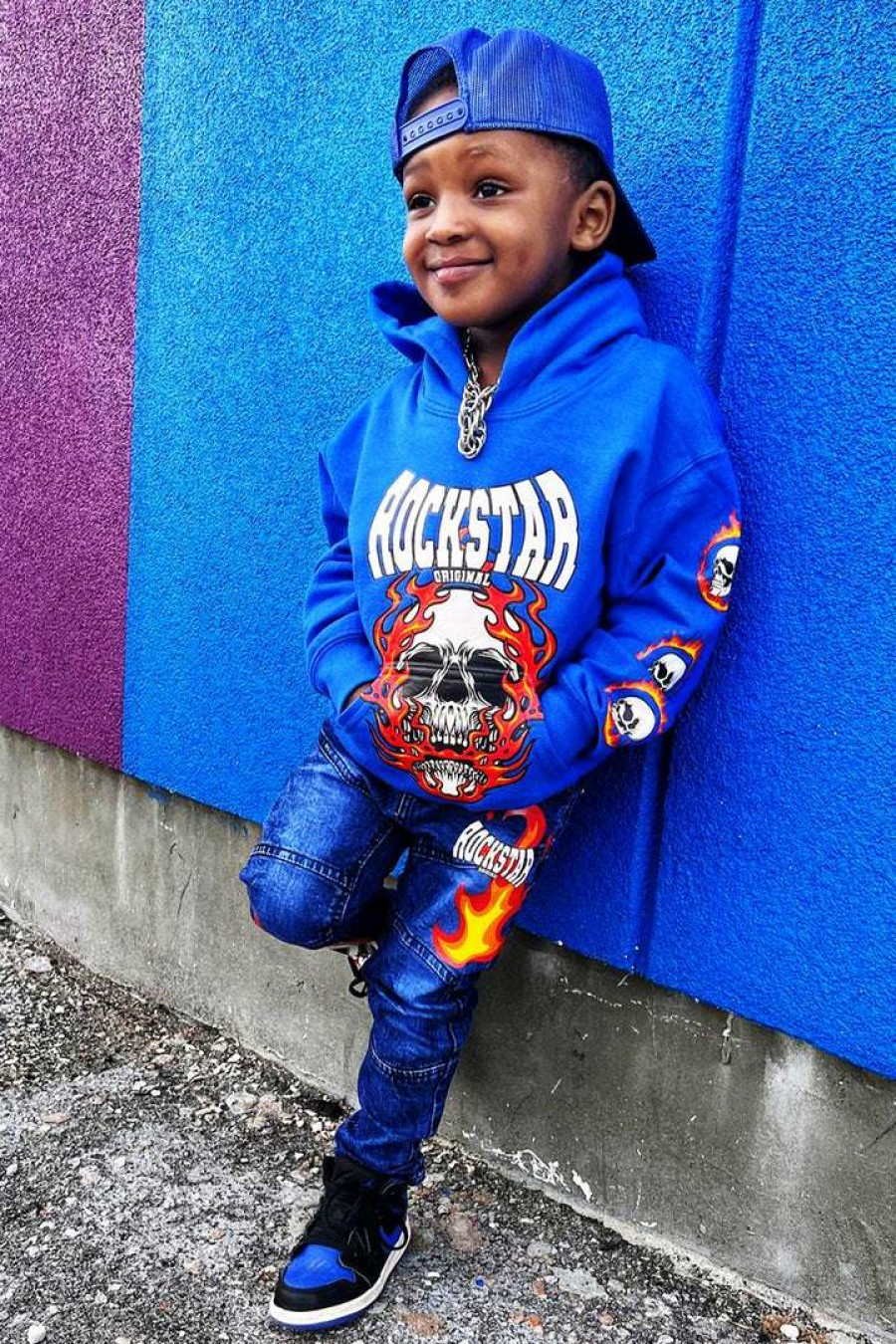 Kids * | Flash Sale Boys Denim Sets New Arrivals Boys Patrick Hoodie/Jean Set Royal Blue