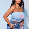 Womens * | Deals Womens Tops Varsity Tube Top Baby Blue