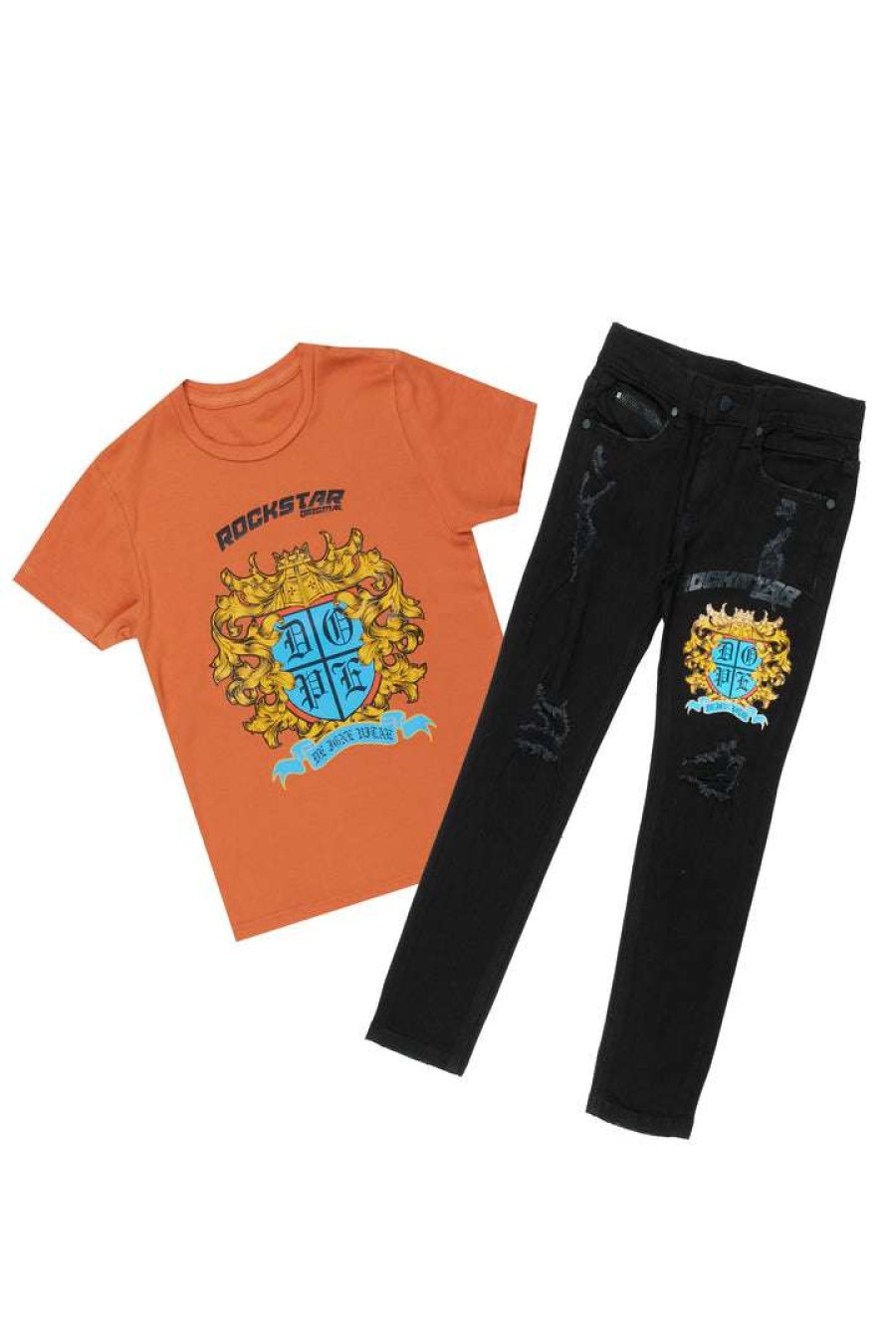 Kids * | Cheapest Boys Denim Sets Boys Audacio T-Shirt/Jean Set Orange