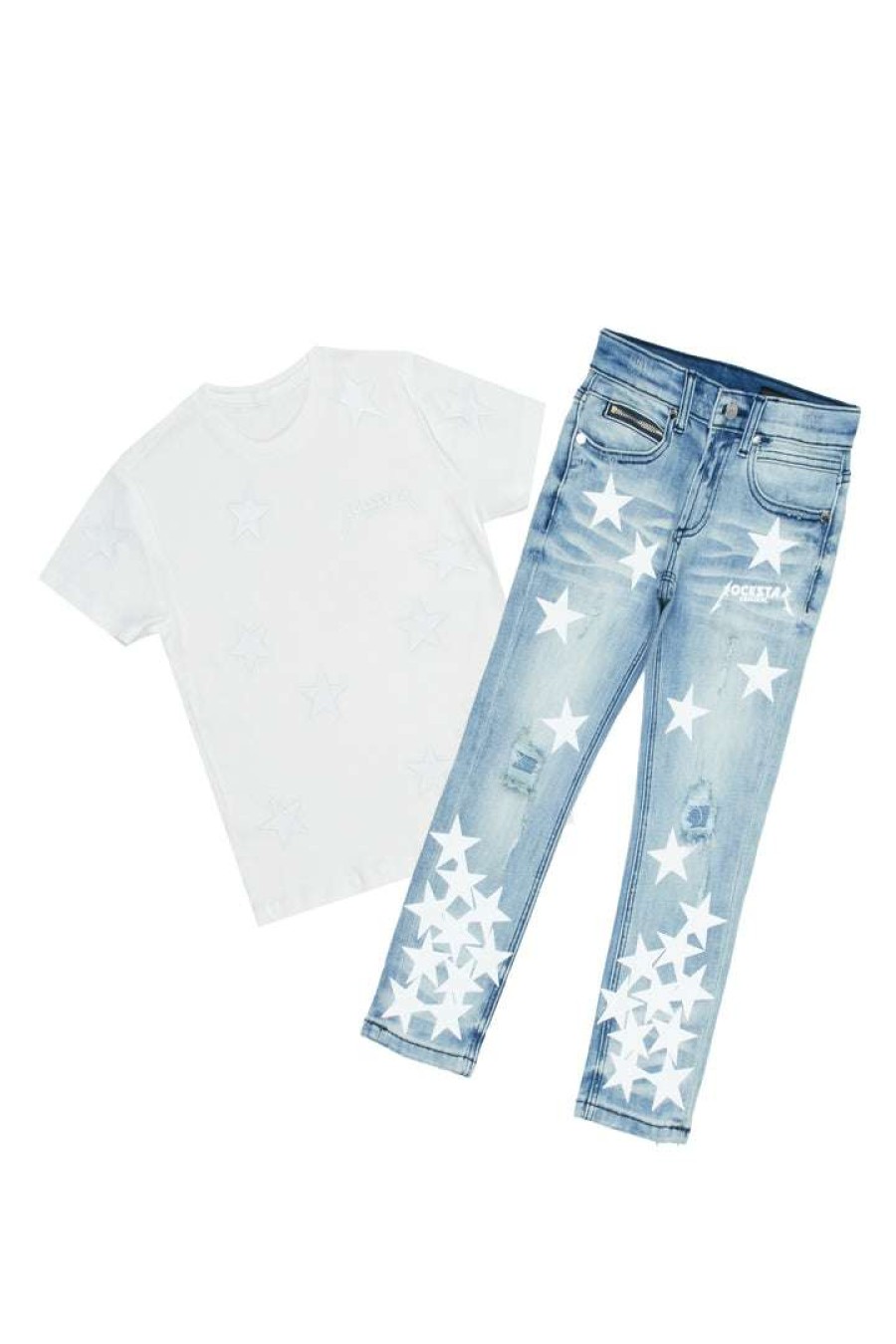 Kids * | Promo Boys Denim Sets Boys Dominic T-Shirt/Jean Set New Arrivals White