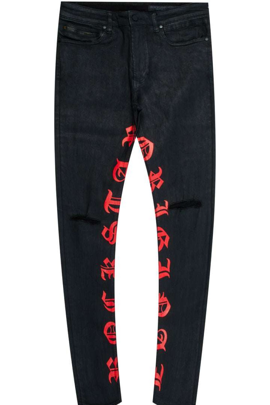 Mens * | Deals Mens Jeans Denim Ziro Printed Jean Black/Red