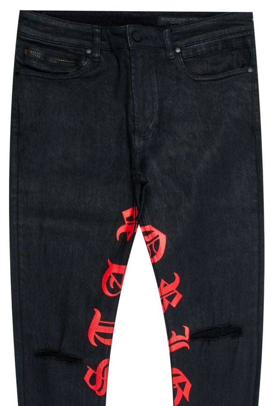 Mens * | Deals Mens Jeans Denim Ziro Printed Jean Black/Red