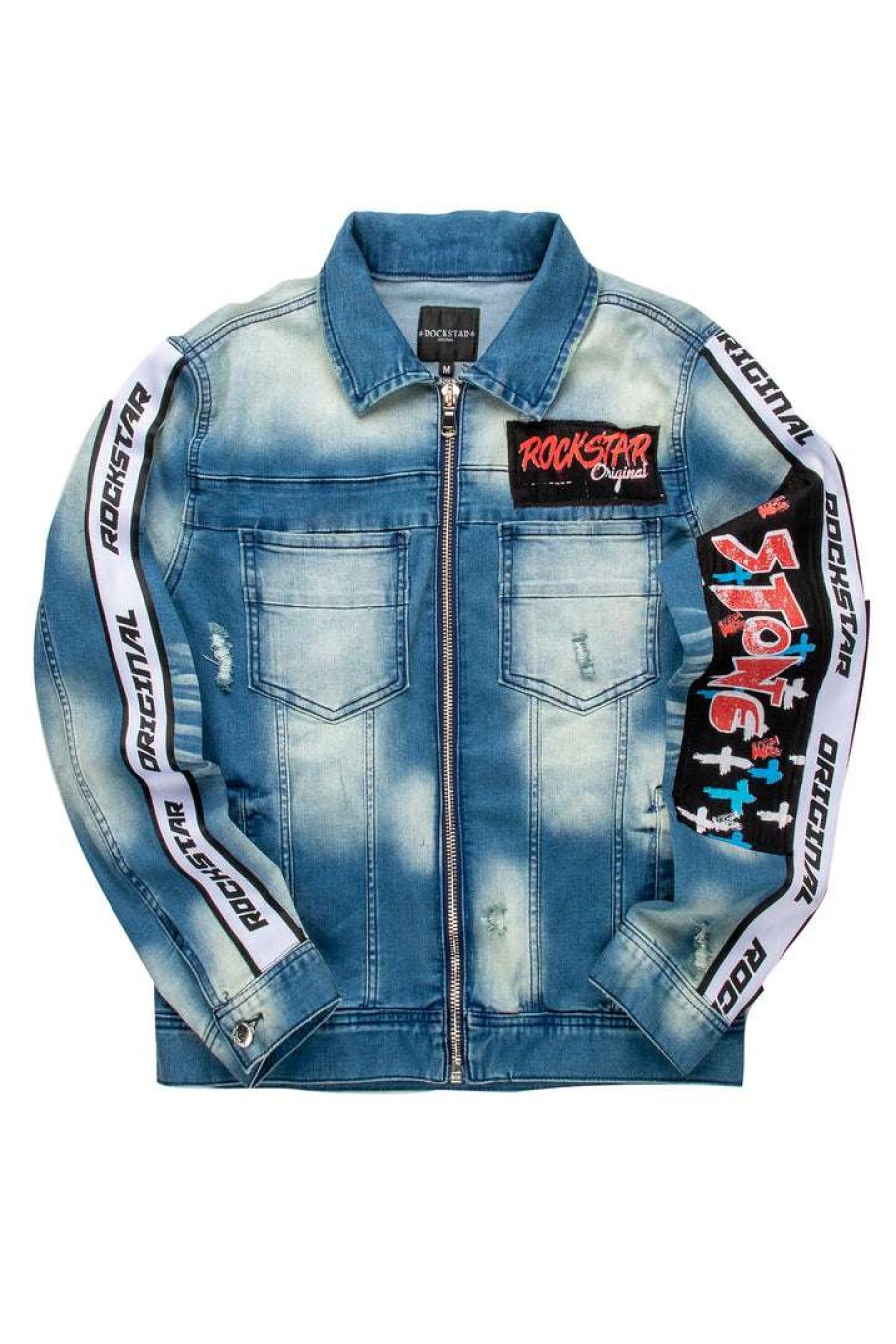 Mens * | Promo Mens Denim Jackets Mark Patchwork Denim Jacket Blue