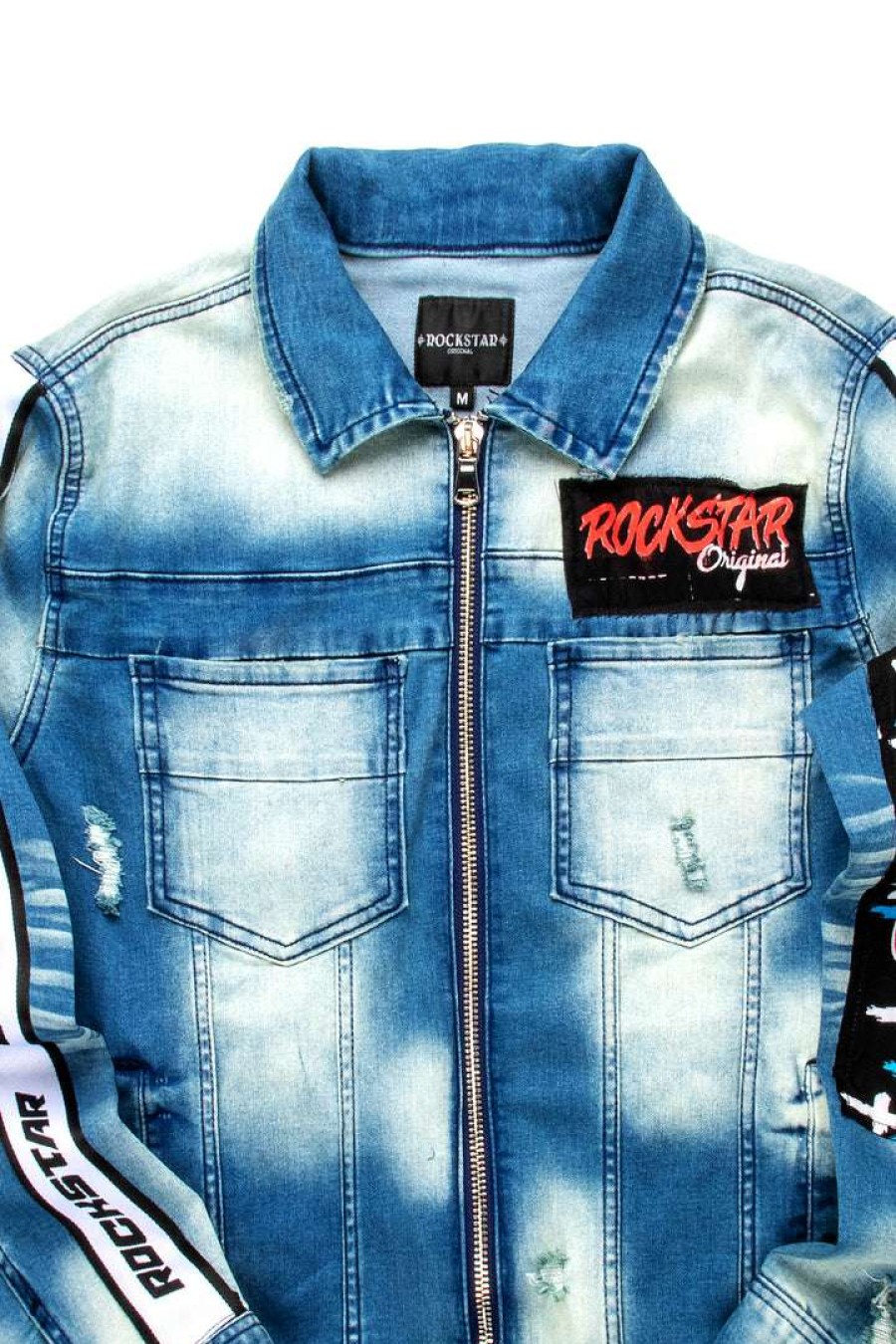 Mens * | Promo Mens Denim Jackets Mark Patchwork Denim Jacket Blue