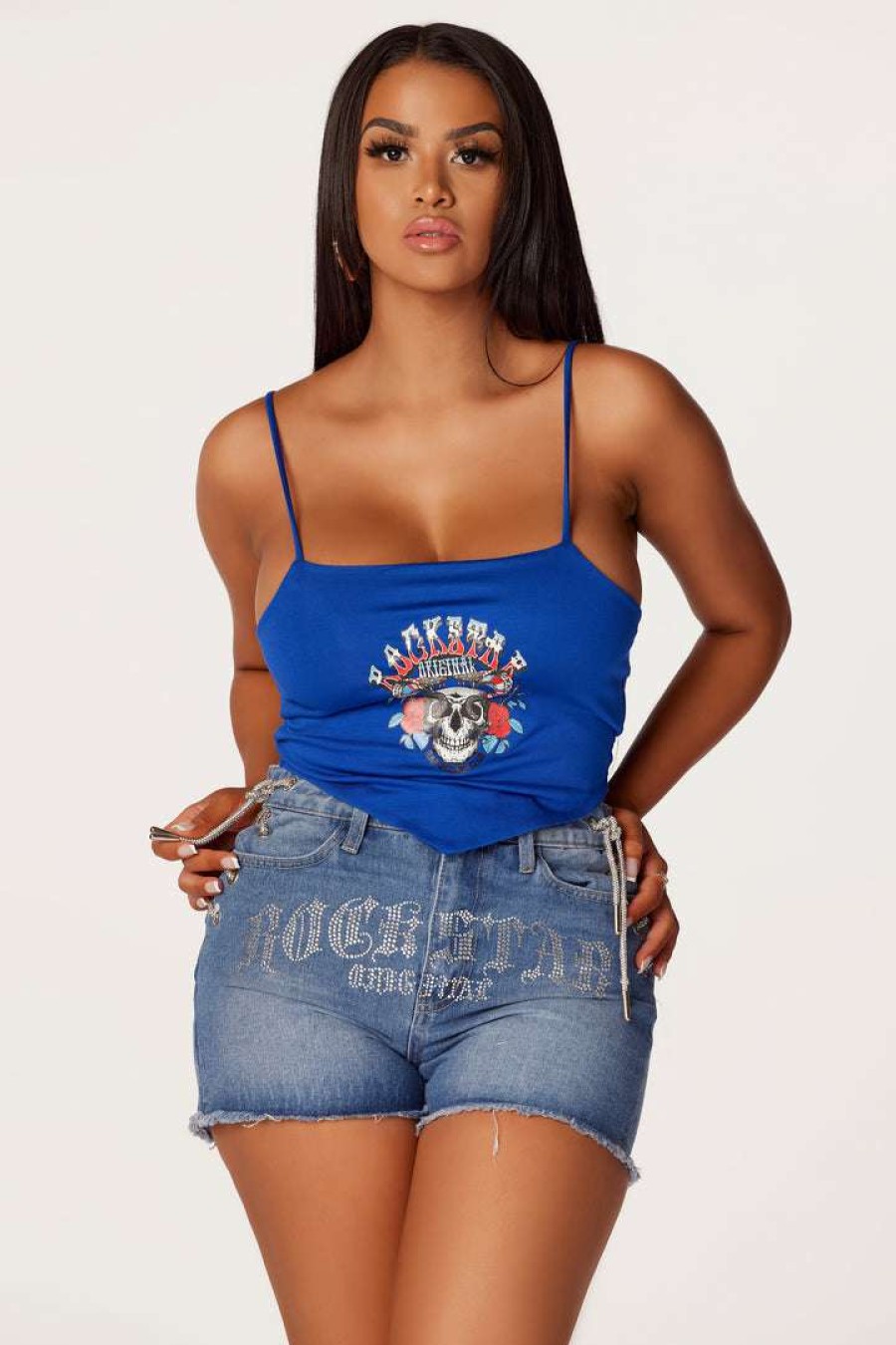 Womens * | Hot Sale Womens Tops Nolani Bandana Hem Tank Best Seller Royal Blue