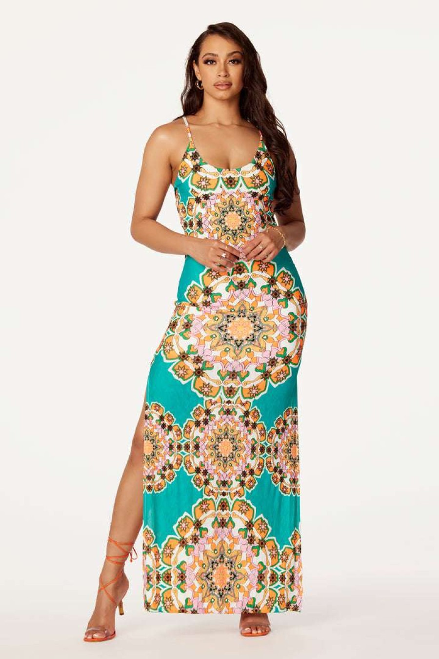 Womens * | Best Deal Womens Dresses Best Seller Alessia Printed Maxi Dress Teal