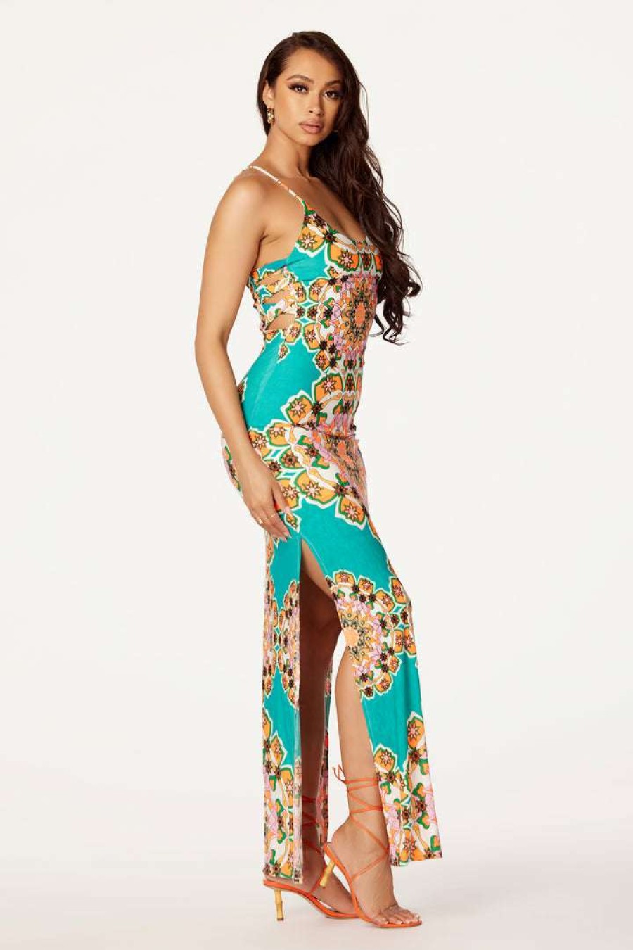 Womens * | Best Deal Womens Dresses Best Seller Alessia Printed Maxi Dress Teal