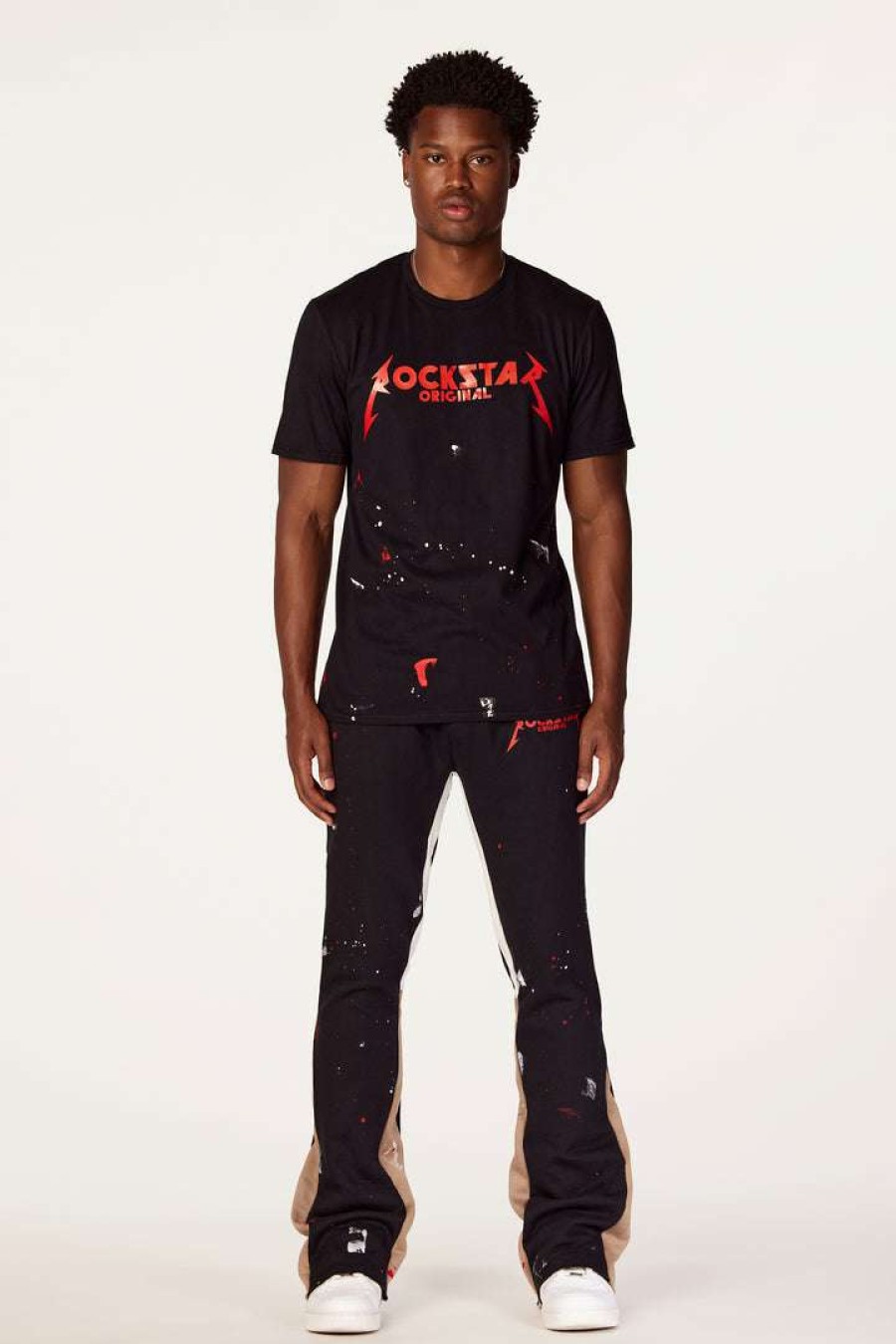 Mens * | Hot Sale Mens Track Sets Scottie T-Shirt/Flare Pant Set Black/Red