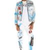 Mens * | Best Pirce Mens Track Sets Roman Denim Jacket/Trackpant Set White