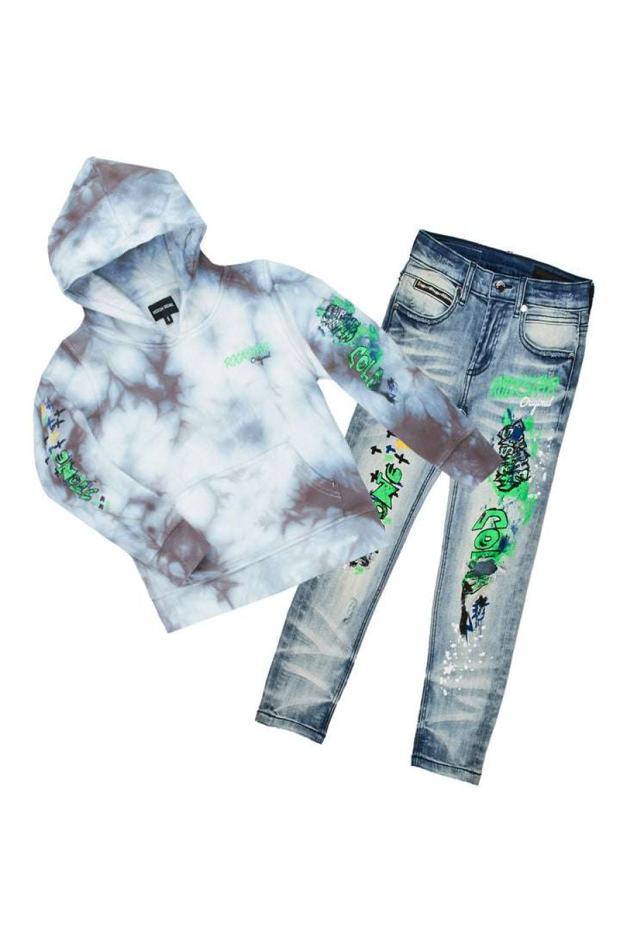 Kids * | Cheapest Boys Denim Sets New Arrivals Boys Zayden Hoodie/Jean Set-Grey/Light Wash Grey/Lt.Wash