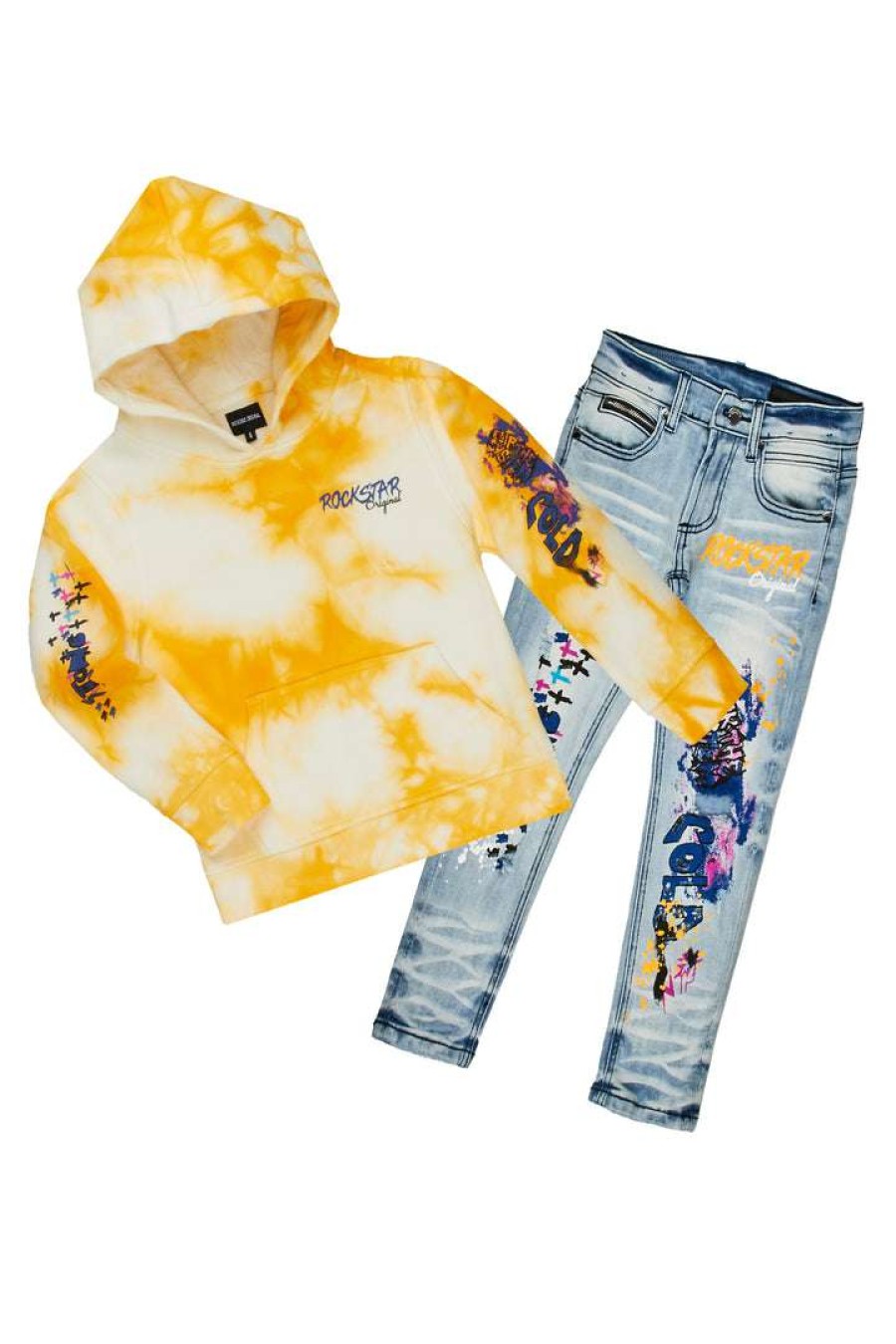 Kids * | Discount Boys Denim Sets Boys Zayden Hoodie/Jean Set Yellow/Light