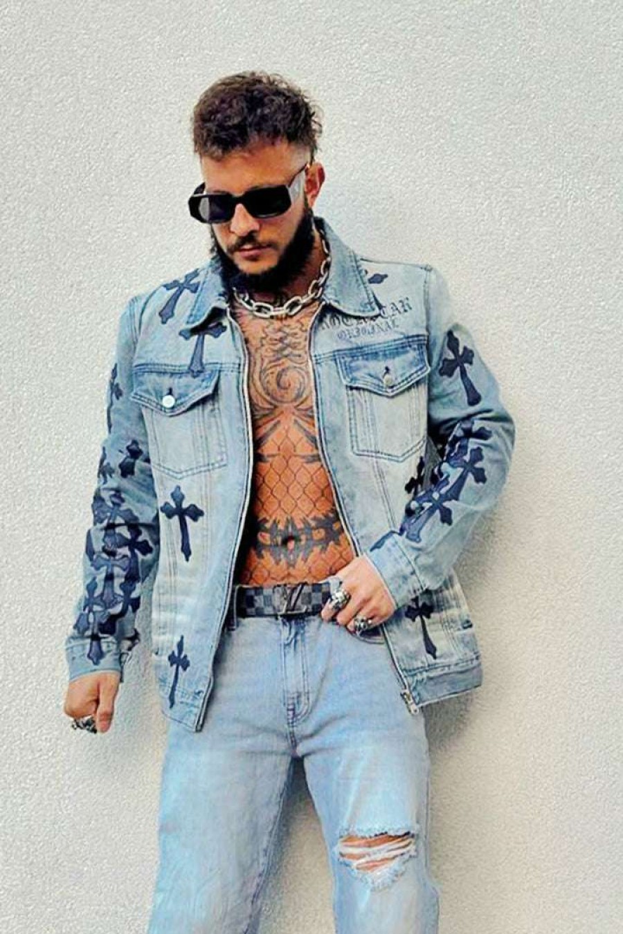 Mens * | Best Deal Mens Denim Jackets Exo Patchwork Jacket Blue