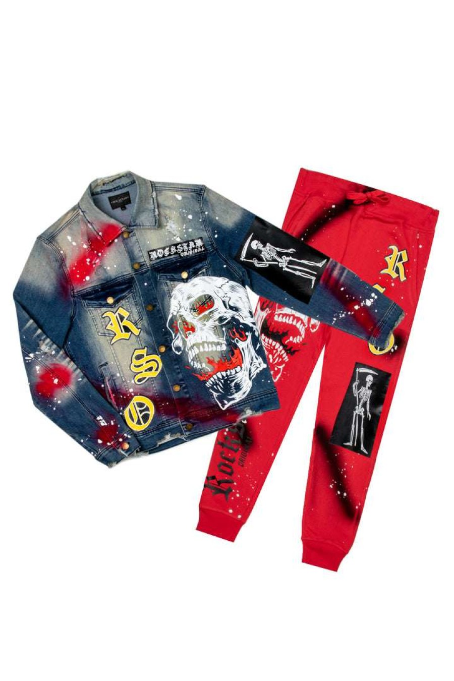 Mens * | Promo Mens Track Sets Roman Denim Jacket/Trackpant Set Red